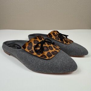 SANT M Cortina Felted Mules Leopard Gray‎ Slip On Pointed Shoes European EUC